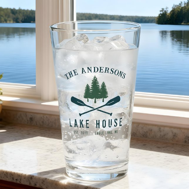 Family Lake House Modern Rustic Boat Oar Pine Tree Glass (Creator Uploaded)