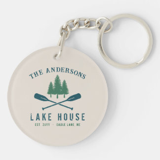 Family Lake House Modern Rustic Boat Oar Pine Tree Key Ring
