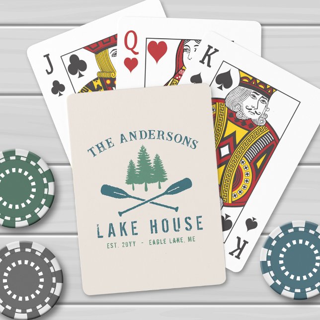 Family Lake House Modern Rustic Boat Oar Pine Tree Playing Cards (Creator Uploaded)