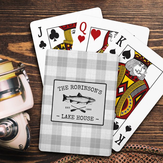 Family Lake House Oars Fish Rustic White Plaid Playing Cards (Creator Uploaded)