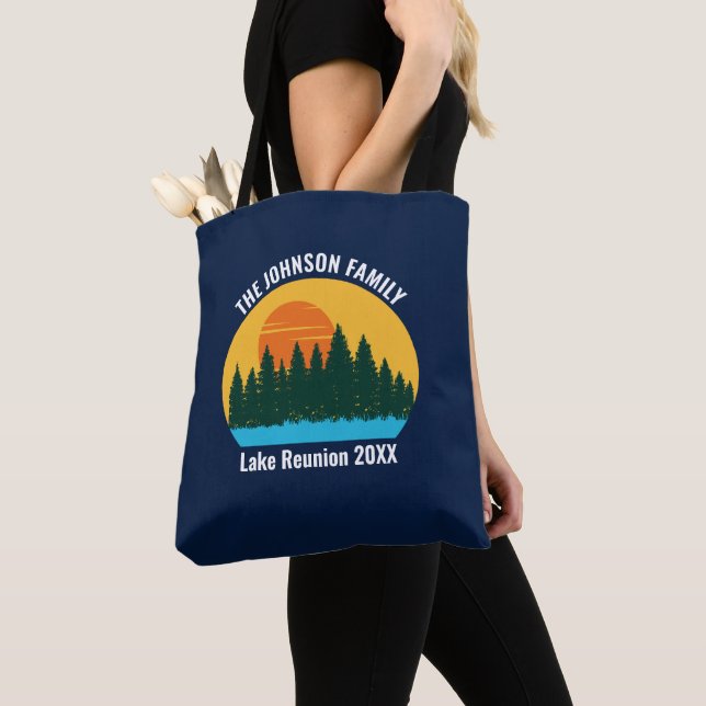 Family Lake Reunion Cute Customised Sunset Tote Bag (Close Up)