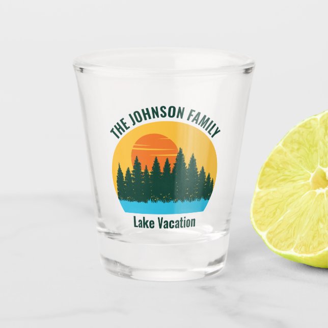 Family Lake Trip Cute Customised Sunset Shot Glass (Front)