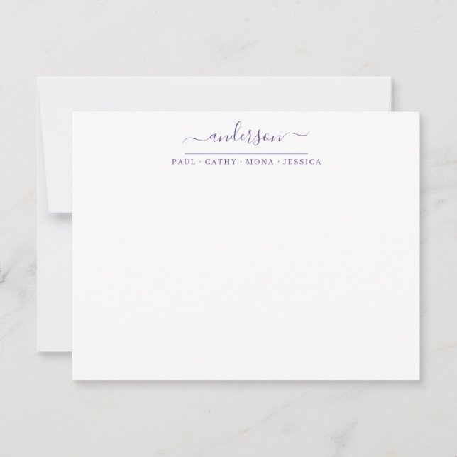 Family Last Name Purple Violet Script Calligraphy Card (Front)