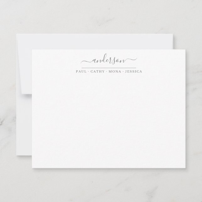 Family Last Name Silver Grey Script Calligraphy Card (Front)