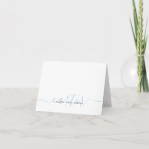 Family Last Name Wedding Light Baby Blue Script Note Card