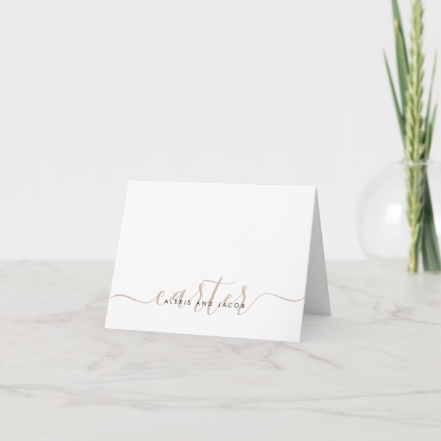 Family Last Name Wedding Light Beige Brown Script  Note Card (Front)