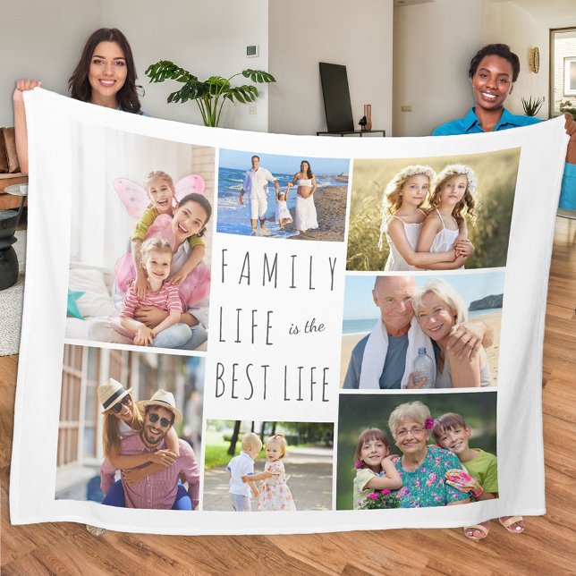 Family Life is the Best Life 7 Photo White Fleece Blanket (Creator Uploaded)