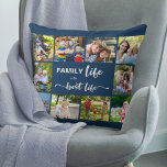 Family Life is the Best Life Blue Grey 10 Photo Cushion<br><div class="desc">Personalised photo pillow with family quote and 10 of your favourite photos. The wording reads "family life is the best life" and you can edit the word "FAMILY" if you wish (for example Mum / Dad / Beach etc). The photo template is set up for you to add your pictures,...</div>