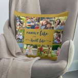 Family Life is the Best Life Ochre Blue 10 Photo Cushion<br><div class="desc">Personalised photo pillow with family quote and 10 of your favourite photos. The wording reads "family life is the best life" and you can edit the word "FAMILY" if you wish (for example Mum / Dad / Beach etc). The photo template is set up for you to add your pictures,...</div>