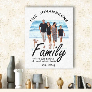 Family Life Love Quote Photo & Black Script Name Canvas Print