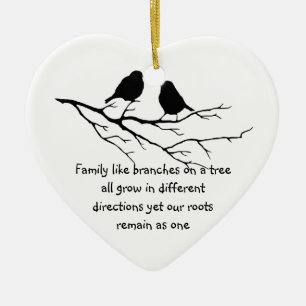 Family like branches on a tree Saying Birds Ceramic Tree Decoration
