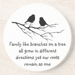 Family like branches on a tree Saying Birds Coaster