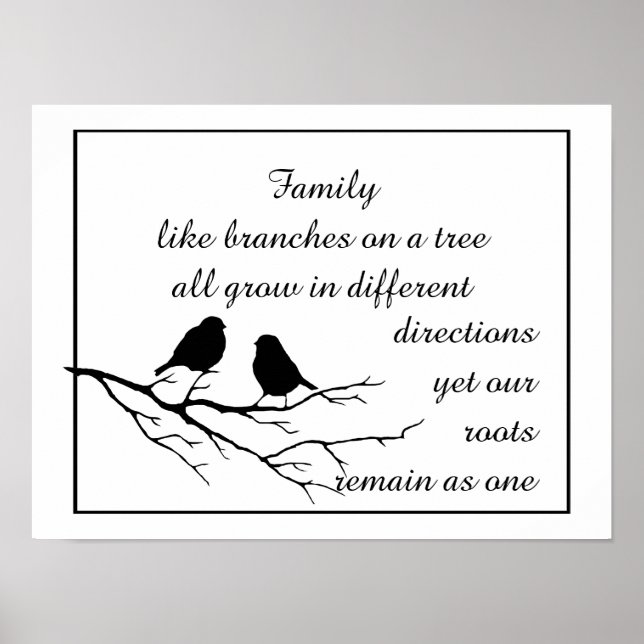 Family like branches on a tree Saying with Birds Poster (Front)