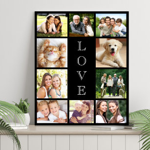 Family Love 10 Photo Collage Black Faux Canvas Print