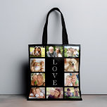 Family Love 10 Photo Collage Black Tote Bag<br><div class="desc">A photo collage black tote bag to celebrate your family,  friends,  pets,  etc. Personalise with ten photos. "LOVE" is written down the middle in elegant white typography.</div>