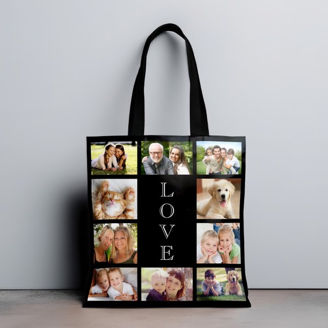 Family Love 10 Photo Collage Black Tote Bag (Creator Uploaded)