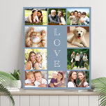 Family Love 10 Photo Collage Dusty Blue Faux Canvas Print<br><div class="desc">A modern dusty blue photo collage faux canvas print to celebrate your family,  loved ones,  friends,  pets or special event. Personalise with 10 photos. "LOVE" is written down the middle in elegant white text.</div>