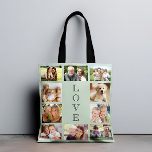 Family Love 10 Photo Collage Sage Green Tote Bag