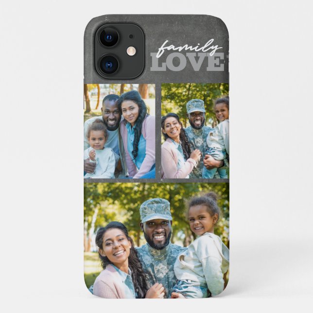 Family Love 3 Photo Collage Chalkboard Trendy Case (Back)