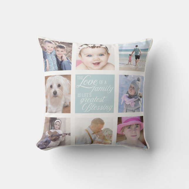 Family Love | 8 Square Photos Custom Colour Cushion (Front)