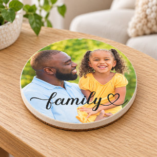 Family Love Black Script Custom Photo Coaster