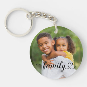 Family Love Black Script Custom Photo Key Ring
