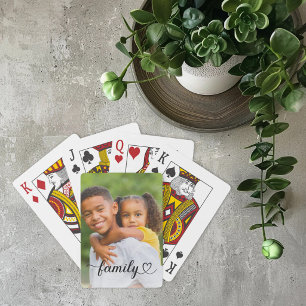 Family Love Black Script Custom Photo Playing Cards
