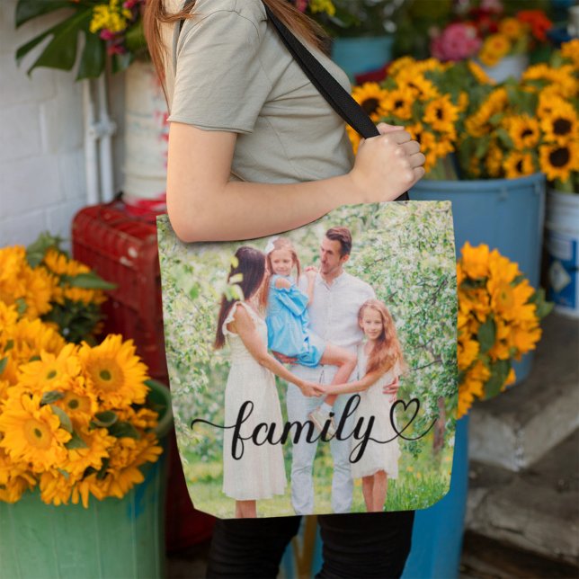 Family Love Black Script Custom Photo Tote Bag (Creator Uploaded)
