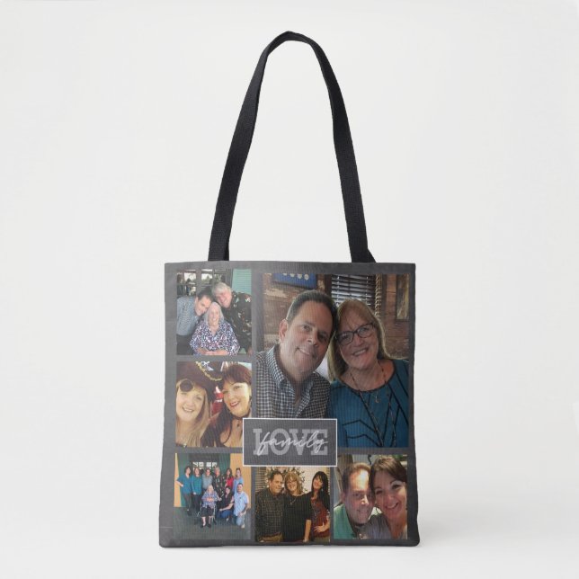 Family Love Custom Photo Handwritten Trendy Chalk Tote Bag (Front)