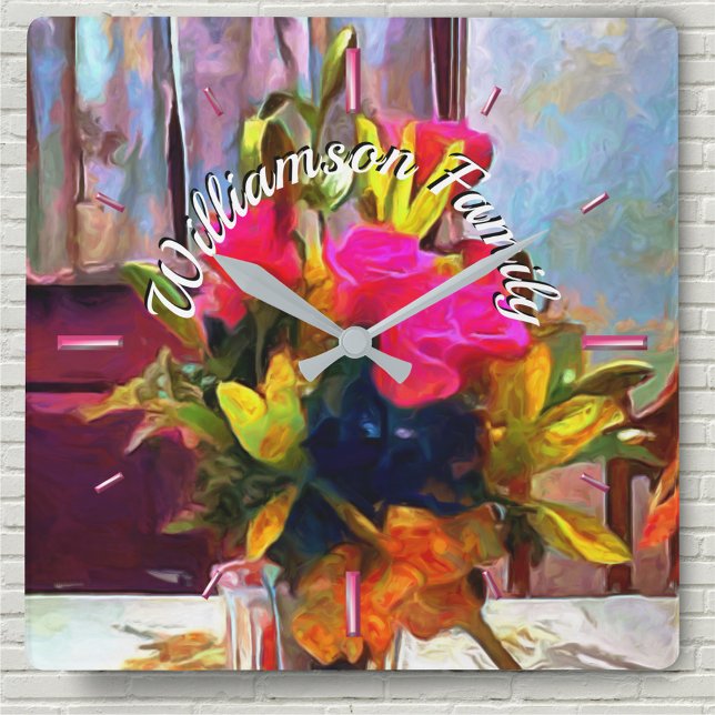 Family Love Flowers PM0001 Square Wall Clock (Creator Uploaded)