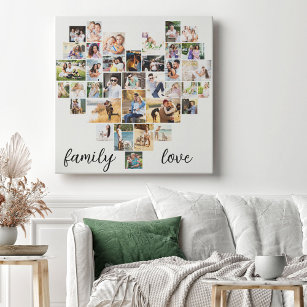 Family Love Heart Shaped 36 Photo Collage Canvas P