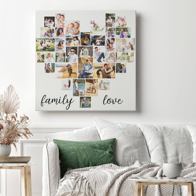 Family Love Heart Shaped 36 Photo Collage Canvas P Print (Creator Uploaded)