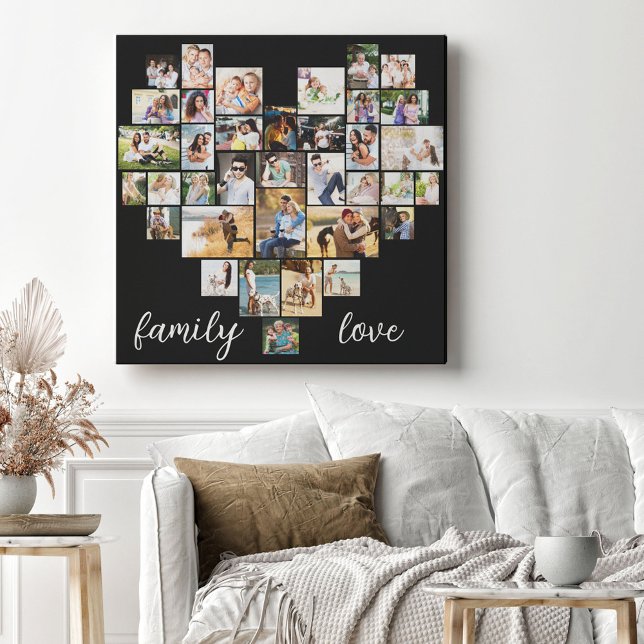 Family Love Heart Shaped 36 Photo Collage Canvas Print (Creator Uploaded)