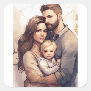 Family Love in Sticker Form: Parents with Son 