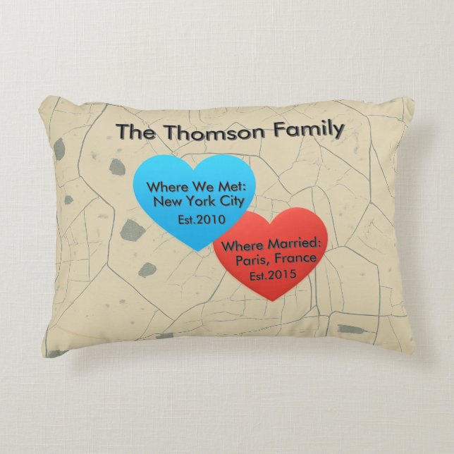Family Love Journey Pillow – Personalized Map Hear (Front)