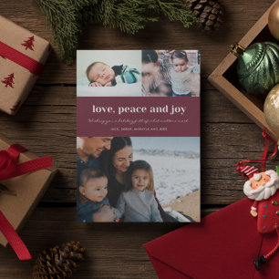 Family Love Peace and Joy Photo Holly Christmas Holiday Card