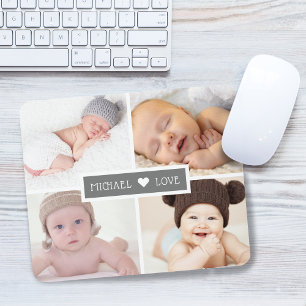 Family Love Photo Collage Gray Mouse Pad
