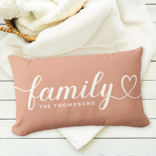 Family Love Script Clay Orange Custom Monogram Lumbar Cushion