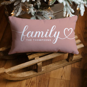 Family Love Script Dusty Rose Custom Monogram Lumbar Cushion