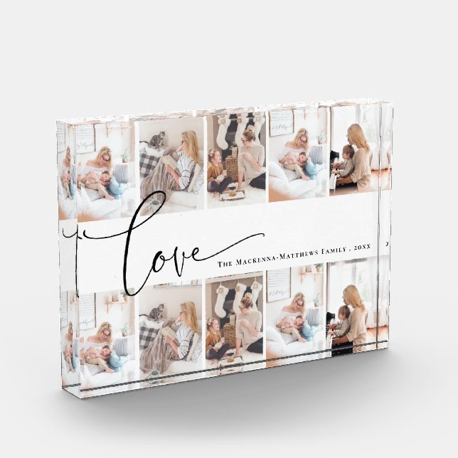 Family Love Script Monogram Custom Photo Collage Block (Left)
