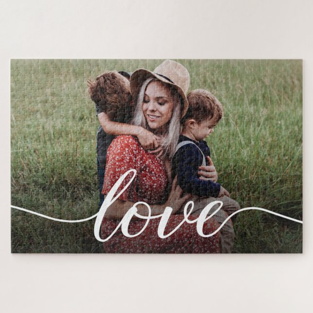 Family Love Script Personalised Photo  Jigsaw Puzzle (Horizontal)