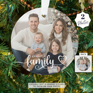 Family Love Script Photo Heart Name Custom Colour Ornament