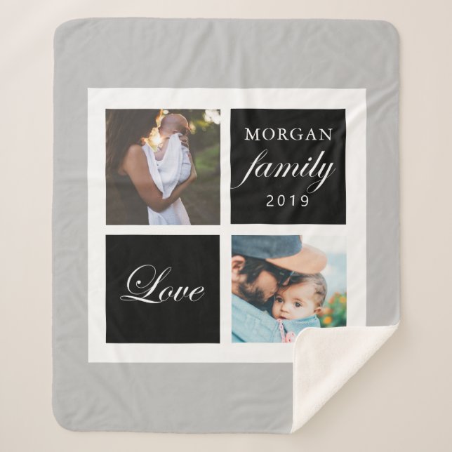 Family love script photo monogram sherpa blanket (Front)