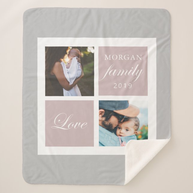 Family love script photo monogram sherpa blanket (Front)