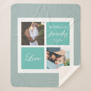 Family love script photo monogram sherpa blanket