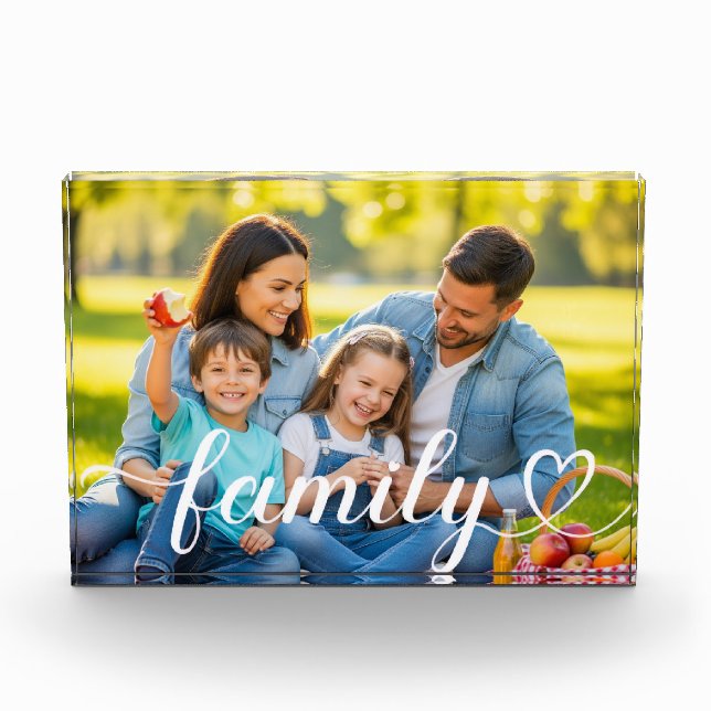 Family Love White Script Custom Photo Block (Front)