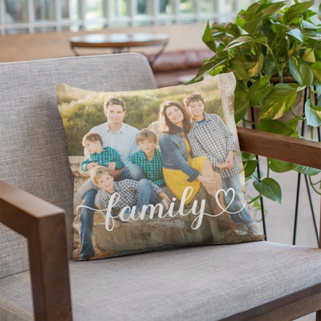 Family Love White Script Custom Photo Cushion (Creator Uploaded)