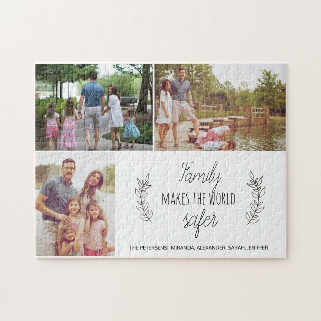 Family makes the world safer custom photo collage jigsaw puzzle (Horizontal)