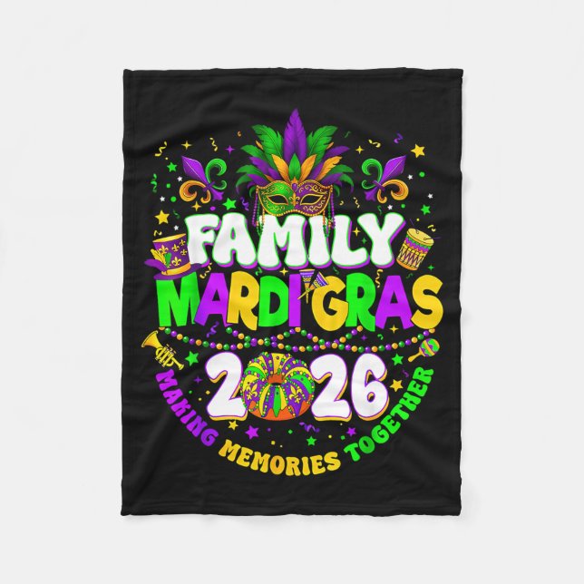 Family Mardi Gras Crew 2026 Carnival Trip Matching Fleece Blanket (Front)
