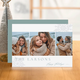 Family Marquee   Happy Holidays Three Photo Holiday Card